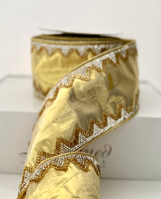 Luxury Gold With Silver Trim Ribbon  - Holliday Decor Width 4 in