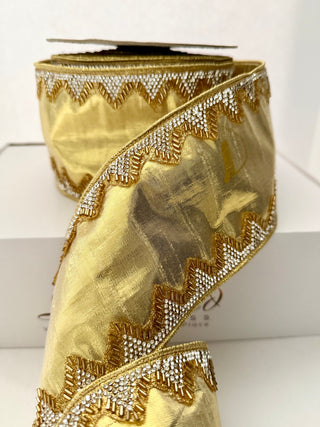 Luxury Gold With Silver Trim Ribbon  - Holliday Decor Width 4 in