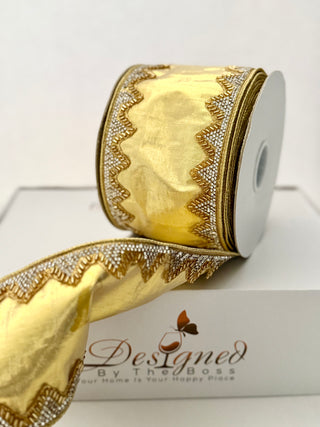 Luxury Gold With Silver Trim Ribbon  - Holliday Decor Width 4 in