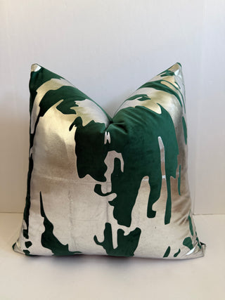 Decorative Pillow Cover Green and Silver Foil 22" X 22"