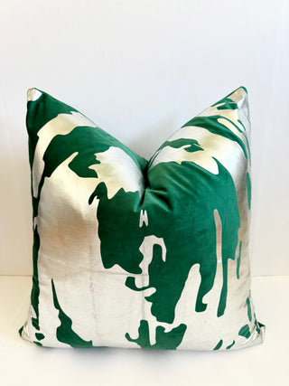 Decorative Pillow Cover Green and Silver Foil 22" X 22"