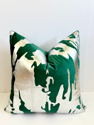 Decorative Pillow Cover Green and Silver Foil 22" X 22"