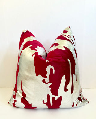 Decorative Pillow Cover Red and Silver Foil 22" X 22"