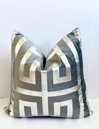 Decorative Pillow Cover Gray With Silver Foil Greek Letter 22" X 22"