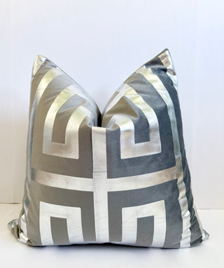 Decorative Pillow Cover Gray With Silver Foil Greek Letter 22" X 22"