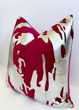 Decorative Pillow Cover Red and Silver Foil 22" X 22"