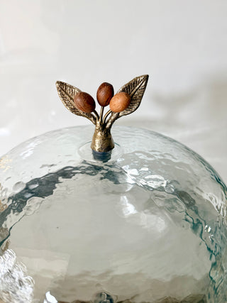 🍁 Organic & Botanical Vibe "Harvest Leaves" Mixed-Metal Pastry Platter With Glass Dome