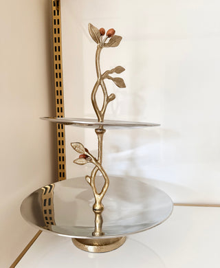 Golden Botanical Two-Tier Serving Stand