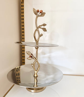 Golden Botanical Two-Tier Serving Stand