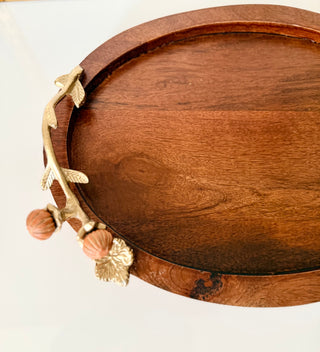 Autumn Harvest Acorn & Branch Wooden Serving Tray