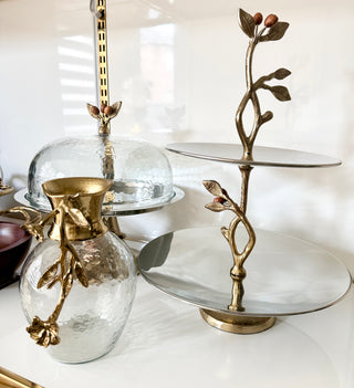 Golden Botanical Two-Tier Serving Stand