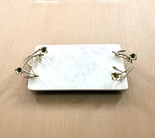 Golden Blossom Marble Serving Tray