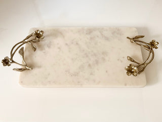 Golden Blossom Marble Serving Tray