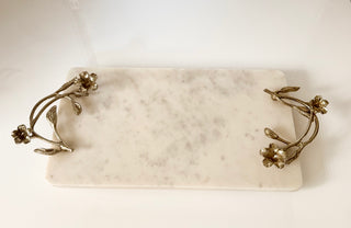 Golden Blossom Marble Serving Tray