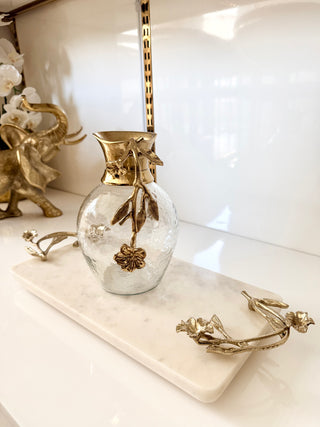 Golden Blossom Marble Serving Tray