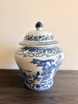 Blue Dynasty Ceramic Ginger Jar - Traditional / Chinoiserie-Inspired