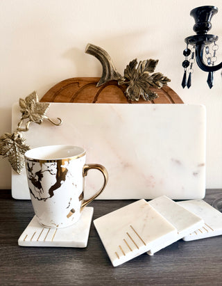 Golden Floral Marble Coaster Set