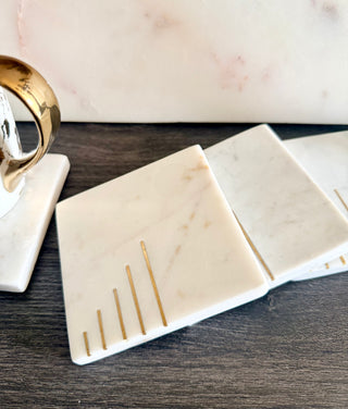 Golden Floral Marble Coaster Set