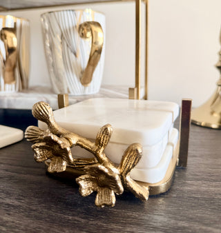 Golden Floral Marble Coaster Set