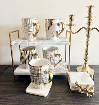 Golden Floral Marble Coaster Set