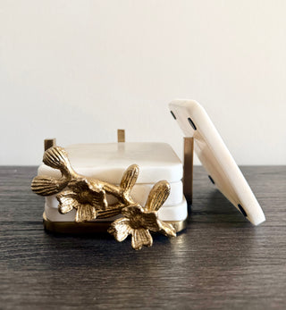 Golden Floral Marble Coaster Set