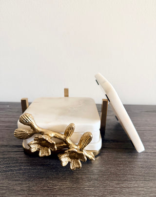 Golden Floral Marble Coaster Set