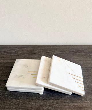 Golden Floral Marble Coaster Set