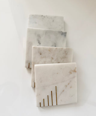 Golden Floral Marble Coaster Set