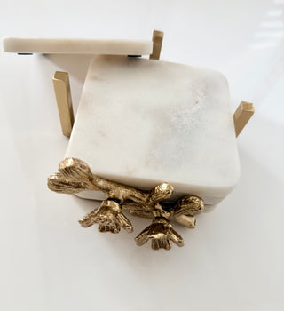 Golden Floral Marble Coaster Set