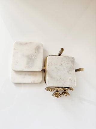 Golden Floral Marble Coaster Set