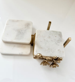 Golden Floral Marble Coaster Set