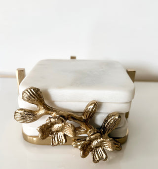 Golden Floral Marble Coaster Set