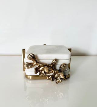 Golden Floral Marble Coaster Set