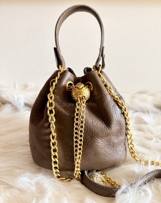 Luxe Elegance Mini Bucket Bag – Taupe Brown