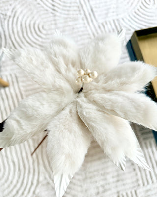Tall Ivory Faux-Fur Poinsettia Pick