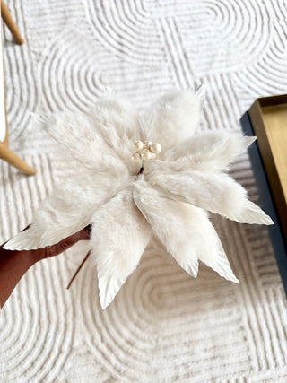Tall Ivory Faux-Fur Poinsettia Pick