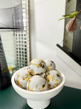 White & Gold Chinoiserie Ceramic Ball Decor Set (Pack Of 3)