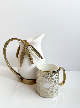 White & Gold Ceramic Pitcher