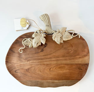 Pumpkin Wood Serving Board With Gold Stem