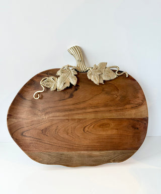 Pumpkin Wood Serving Board With Gold Stem