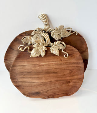 Pumpkin Wood Serving Board With Gold Stem