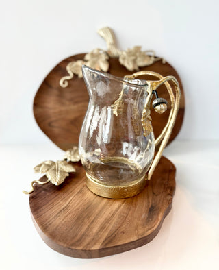 Glass Pitcher with Metal Handle – Acorn and Oak Leaf