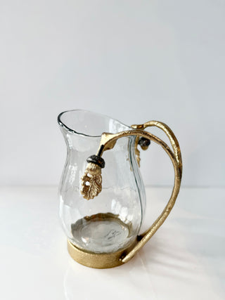 Glass Pitcher with Metal Handle – Acorn and Oak Leaf