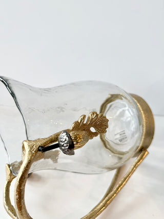 Glass Pitcher with Metal Handle – Acorn and Oak Leaf