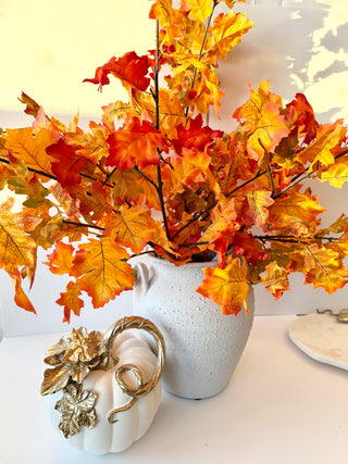Artificial Orange Autumn Oak Branch With Acorns - Can be added to floral arrangements, wreaths and fall decorations