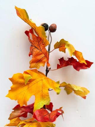 Artificial Orange Autumn Oak Branch With Acorns - Can be added to floral arrangements, wreaths and fall decorations
