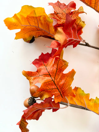 Artificial Orange Autumn Oak Branch With Acorns - Can be added to floral arrangements, wreaths and fall decorations