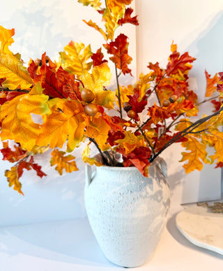Artificial Orange Autumn Oak Branch With Acorns - Can be added to floral arrangements, wreaths and fall decorations