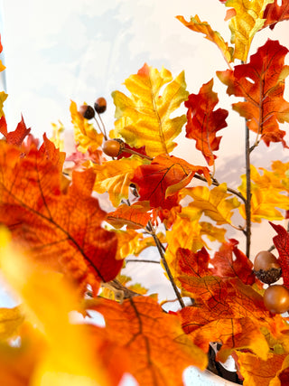 Artificial Orange Autumn Oak Branch With Acorns - Can be added to floral arrangements, wreaths and fall decorations