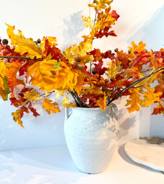 Artificial Orange Autumn Oak Branch With Acorns - Can be added to floral arrangements, wreaths and fall decorations